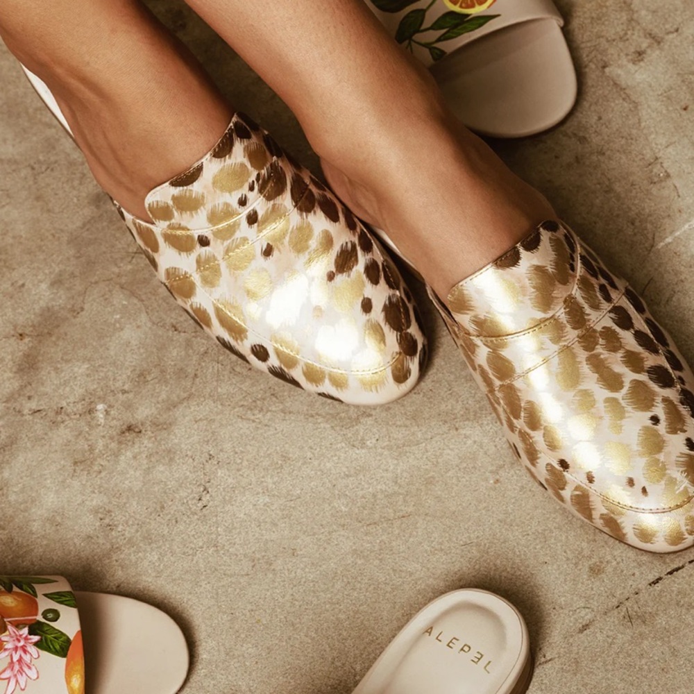 Alepel Hand painted Cheetah Mules - NWT - Sz. 10